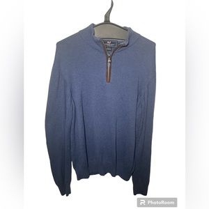 Vineyard Vines Men's 1/4 Zip Mock Neck Long Sleeve Elbow Patch Pullover Blue MED